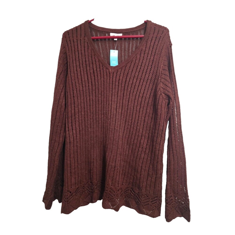 Maurices Size 2XL Womens Sweater Ribbed Brown V Neck Loose Knit NWT